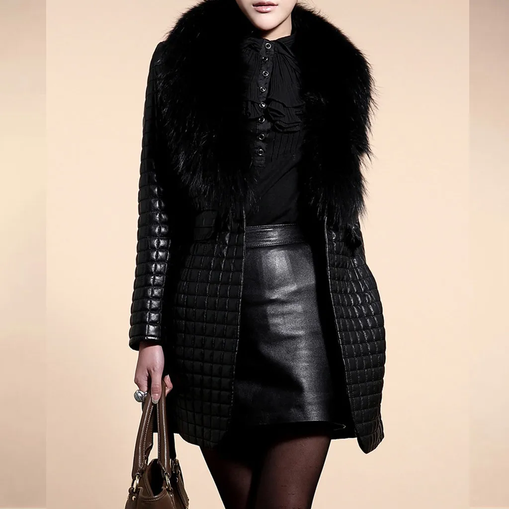 Sagace одежда пальто Женская мода теплая верхняя одежда однотонная зимняя искусственная кожа мех длинный рукав пальто куртка Верхняя одежда длинное пальто - Цвет: Black