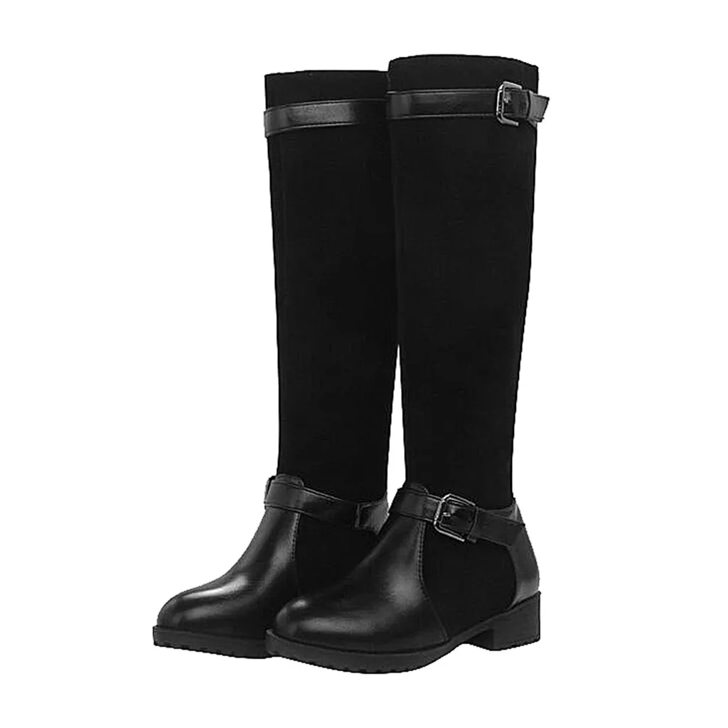 Модные высокие сапоги черного и коричневого цвета; женская обувь с пряжкой на ремешке; сезон осень-зима; женские вечерние ботинки в винтажном стиле на плоской подошве