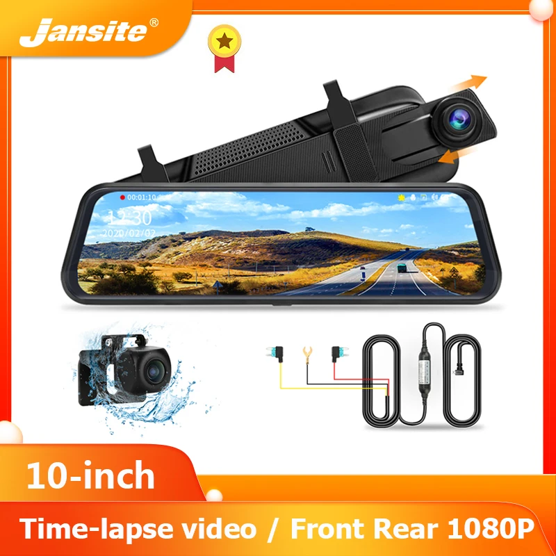 

Jansite 10" Car DVR Touch Screen 1080P stream media Dual Lens Time-lapse Video Recorders Rear view mirror Backup camera Dash cam