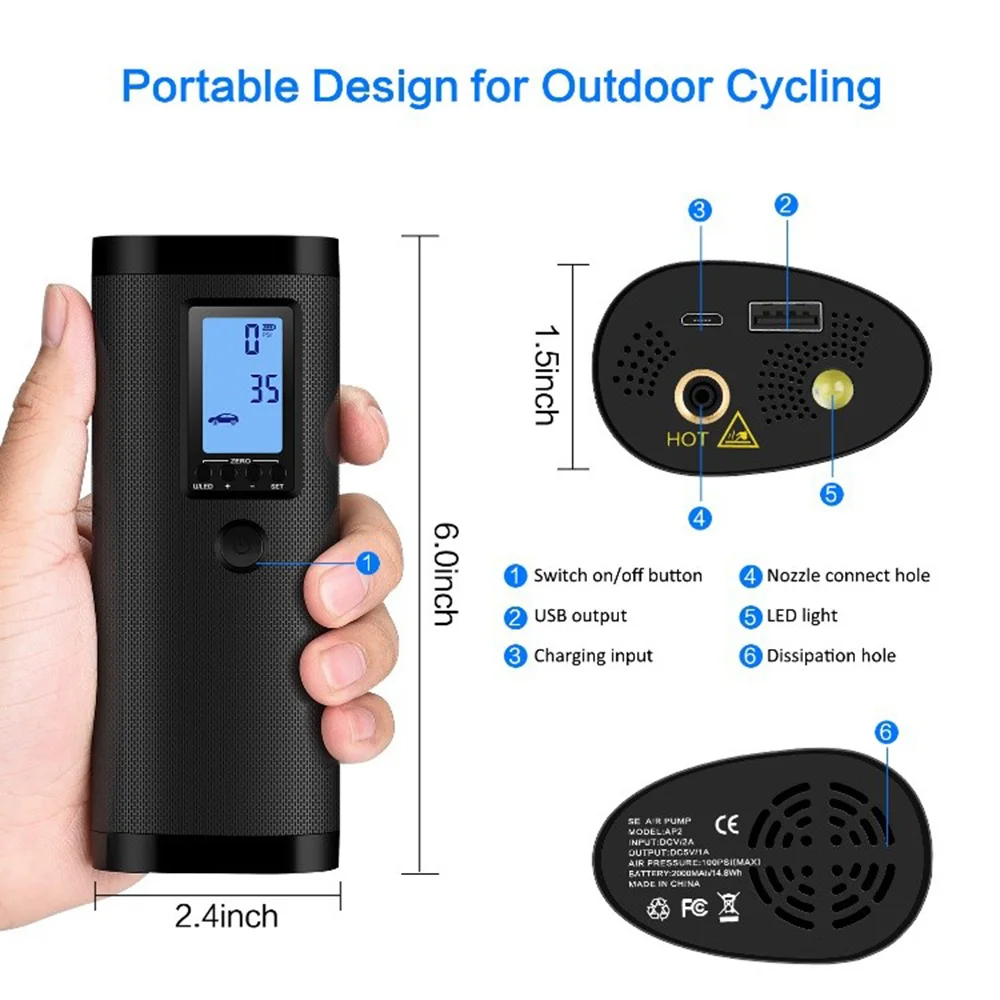 

Multifunction Portable Air Pump Mini Rechargeable Intelligent Electric Inflator for Ball Car Bicycle Bike Tires Air Compressor