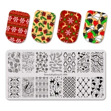BEAUTYBIGBANG 6*12 см с темой веселого Рождества пластины для ногтей "Снеговик" геометрический узор дизайн ногтей Полировка, ногти стемпинг для маникюра
