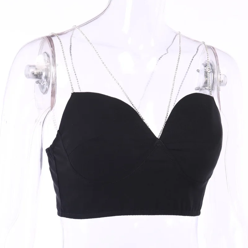 SIDDONS Diamond Chain Crop Tops Women Sexy Bottom Wrapped Chest women Black Cropped Elegant Camisole Strapless Ladies Tube Tops