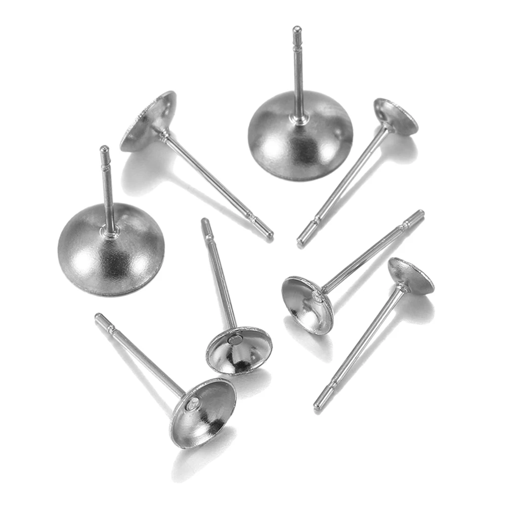 

100 pcs Stainless Steel Settings Cabochon Bezel Trays Cup Blank Base shape ear Post Pin Earring for DIY Jewelry Making Findings