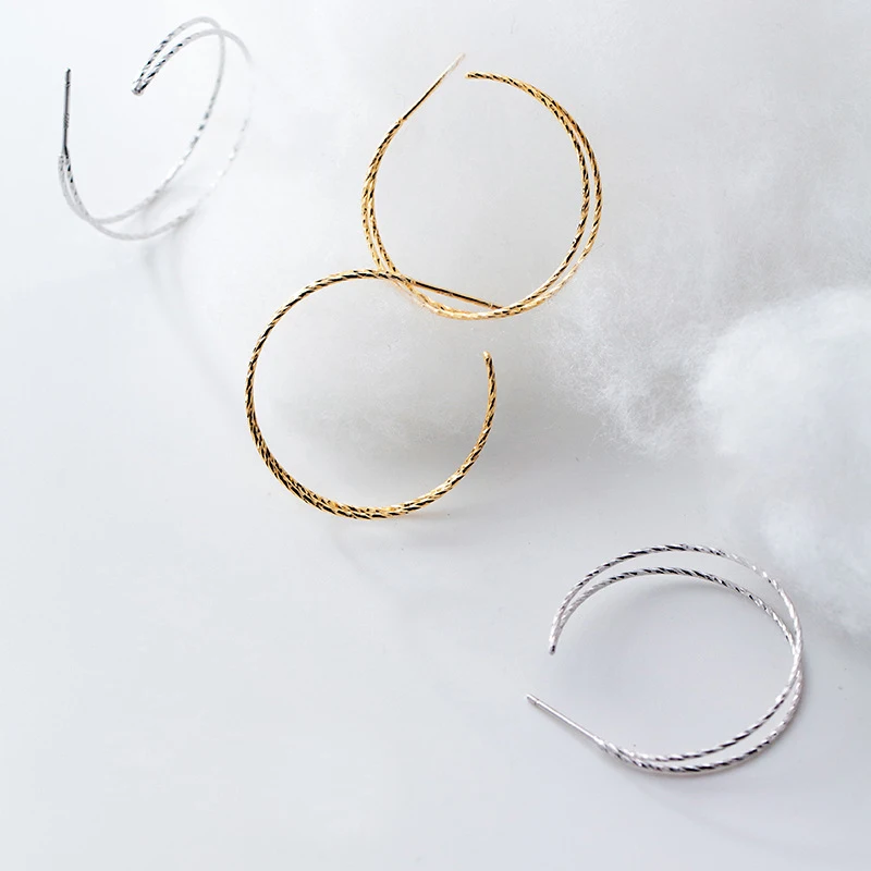 

MloveAcc Big Stud Earrings Round Shape Simple Ear Stud Genuine 925 Sterling Silver Jewelry for Women Gift New High Quality