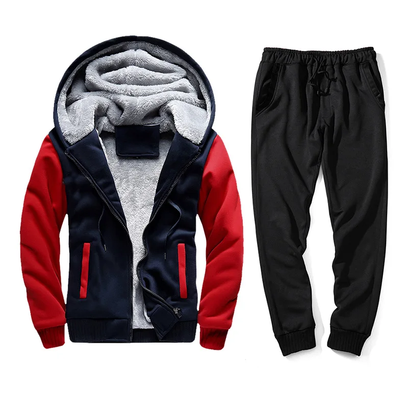 

Teenager Autumn And Winter Sports Set Two-Piece Set Contrast Color Hooded Coat Solid Color Trousers Casual Loose-Fit Business At