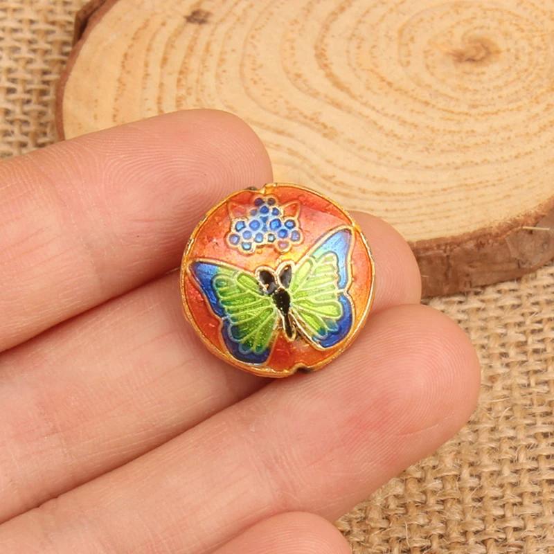2pcs Cloisonne Silver Burn Blue Round Butterfly Beads Enamel Filigree Accessories DIY Jewelry Making Bracelet Earrings Necklace