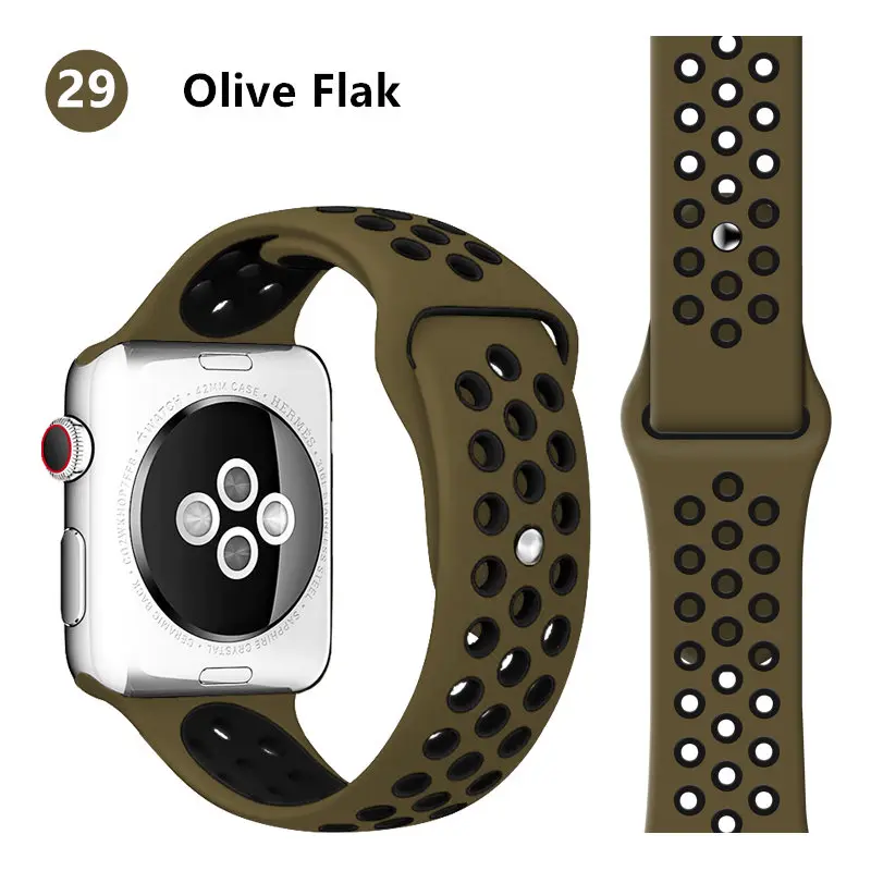 Ремешок для Apple Watch 4/5 ремешок 44 мм 40 мм iwatch ремешок 3 42 мм 38 мм pulseira correa спортивный силиконовый браслет ремень аксессуары для часов - Цвет ремешка: Olive Flak 29