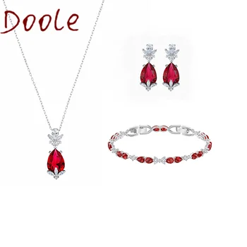 

Fashion Jewelry High Quality SWA Luxury Glamour Red Water Drop Crystal Pendant Women's Clavicle Chain Necklace