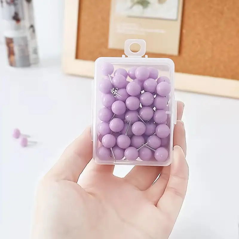 TUTU 50pcs/box coloful ball push pins thumb thumbtack board pins drawing photo wall studs office school supplies H0563