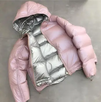 

2019 Winter Women Down Jacket Hooded Parkas Outwear Casual Loose Warm Thick Silver Female 90% White duck down jacket coat w813