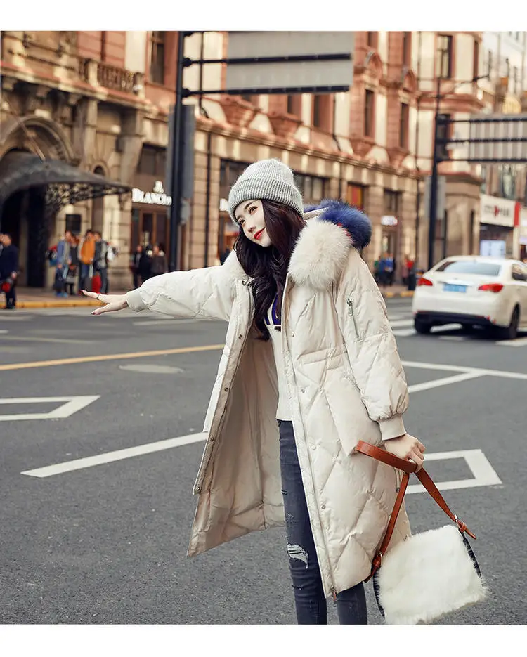 Mid-length over-the-Knee down Jacket Women's Winter New Style Korean-style Waist Hugging Dongdaemun White Duck down WOMEN'S