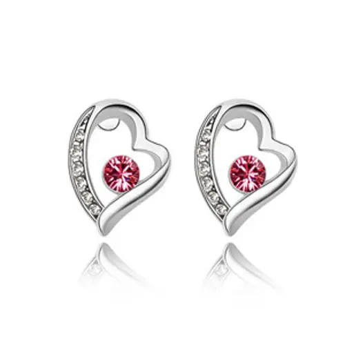 

2019 Women's 100% 925 Sterling Silver Stud Earrings / Earrings Heart Rose Red Fine Jewelry Bride Christmas Gif E0164