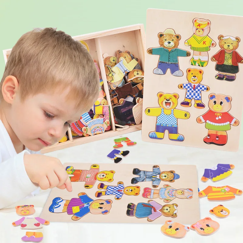 Деревянные детские игрушки медведь семья 6 Человек платье головоломки