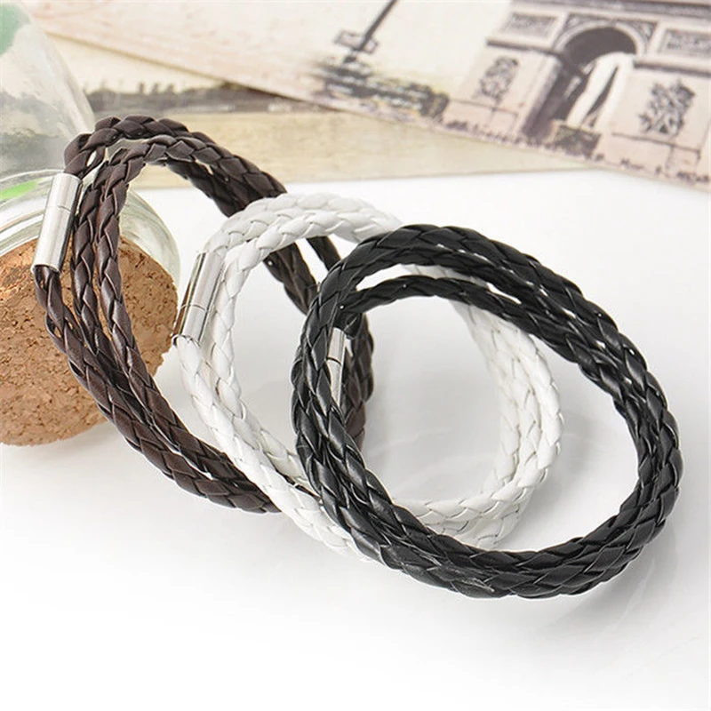 Men's Multilayer Weave Twisted Bracelet Retro Black Coffee Color PU Leather Wristband Bangle Male Fashion Wild Charm Bracelet