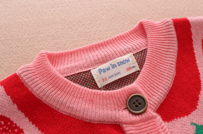 Детский свитер в Корейском стиле; свитер с принтом клубника для девочек; pawinsnow; Кардиган для девочек; Детский свитер из чистого хлопка