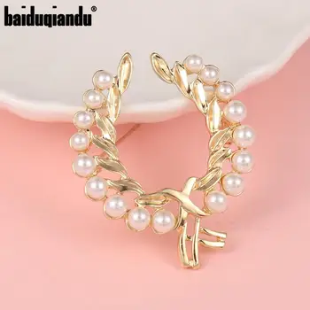 

baiduqiandu Brand Simulated Pearl Surrounding Plant Brooches