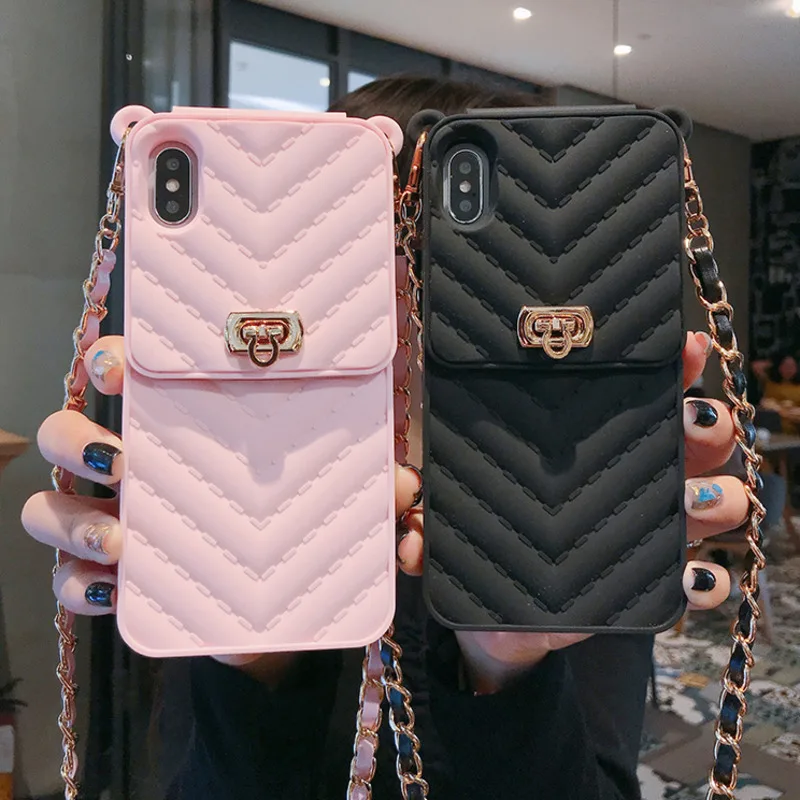 Luxury Wallet Bag Phone Case For iPhone 14 13 12 MINI 11 Pro XR XS Max 6 7 8  Plus Silicone Card Pocket Strap Cover With Lanyard - AliExpress