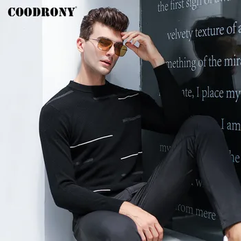 

COODRONY Brand Sweater Men Fashion Striped O-Neck Pullover Men Clothing Autumn Winter Thick Warm 100% Merino Wool Sweaters P3024
