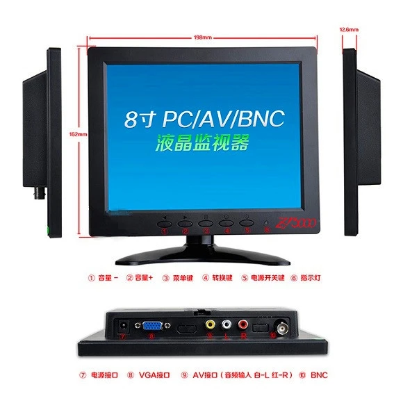 

Новый 8 дюймов 4:3 СВЕТОДИОДНЫЙ монитор широкий экран HD монитор ЖК BNC видео монитор