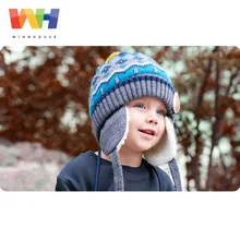 Детская шапка-ушанка с изображением медведя из мультфильма; зимняя ветрозащитная вязаная флисовая шапка-ушанка для мальчиков; теплая шапка-ушанка с ушками