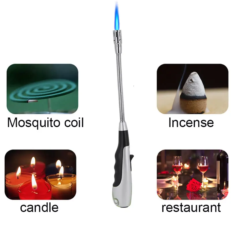 Зажигалка фонарь струйные зажигалки 360 градусов регулируемые зажигалки для кухни барбекю камин SDF-SHIP - Цвет: silver