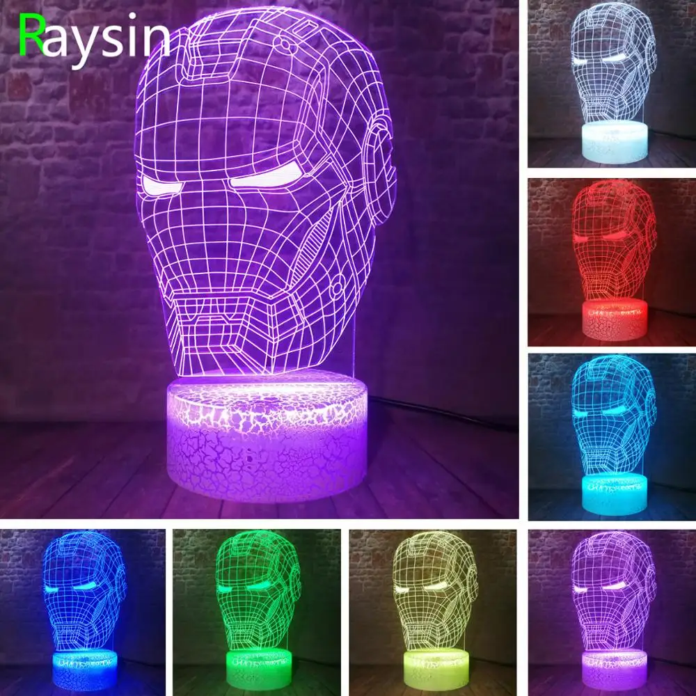 Коллекция Фильмов Marvel Legends Iorn Man 3D Оптическая иллюзия Спящая Ночная лампа разных цветов с питанием от USB крутые подарки для взрослых