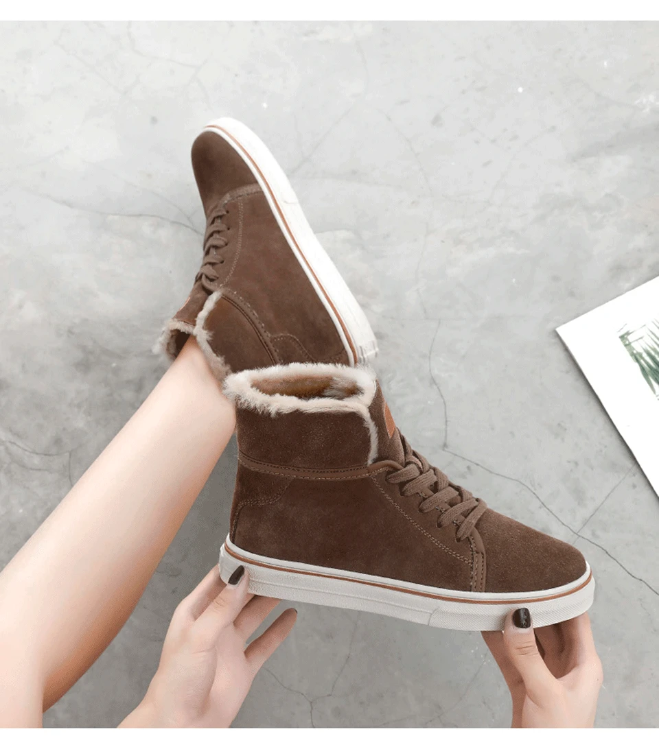 Winter Shoes Women Fashion Platform Sneakers Trending Female Solid Color Short Plush High Top Sneakers