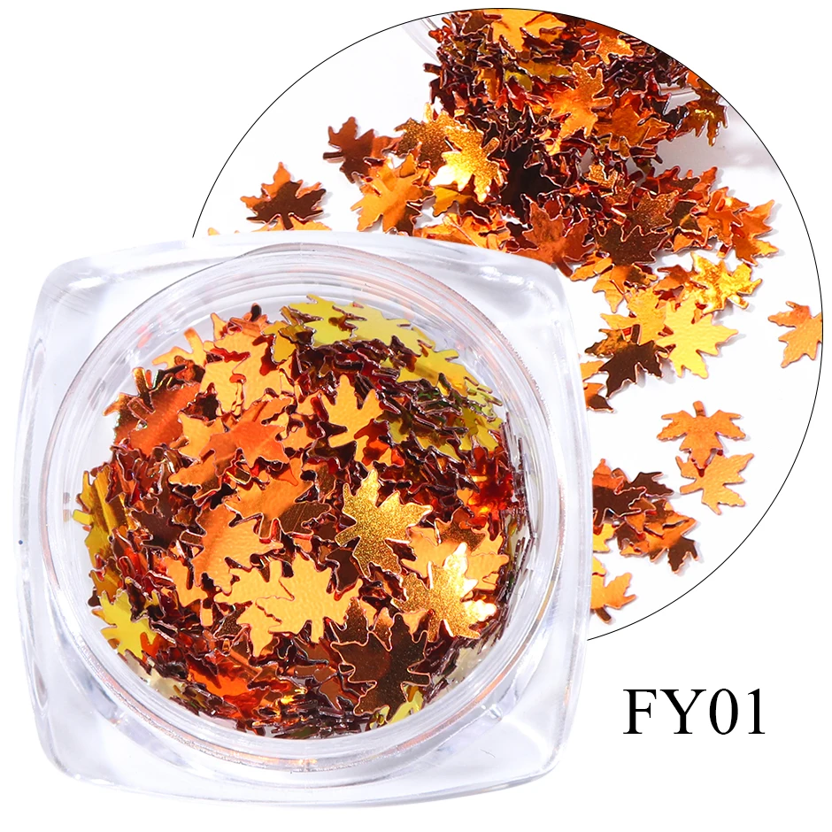 FY01 Maple Gold Holographic Glitter Flakes Nail Sequins Paillette Iridescent Multicolor Leaf Sheet Manicure Nail Art Decor CHFY01-05 - Цвет: FY01