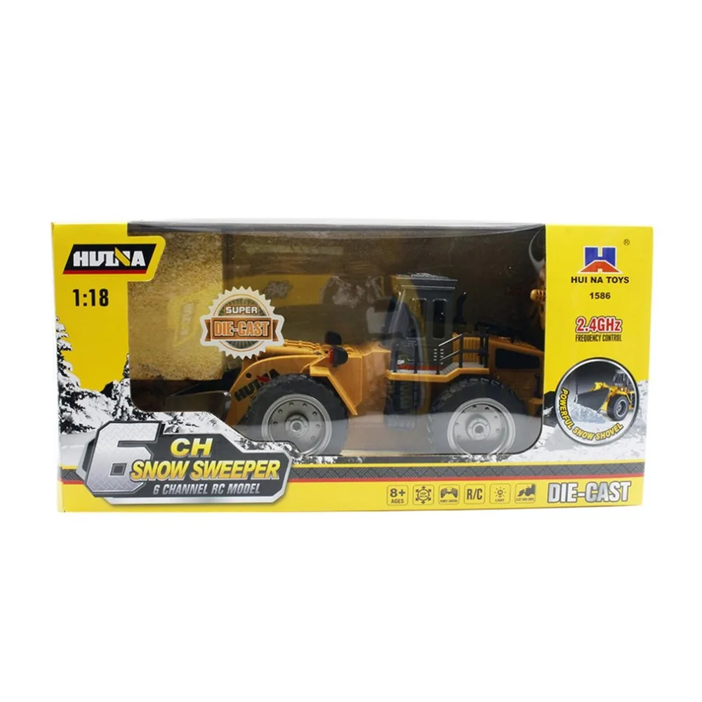 HUINA 1586 1:18 6CH Die-Cast Alloy Remote Control Snowplough Engineering Truck Static Model Toy Caterpillar Wheel Kids Toys Gift
