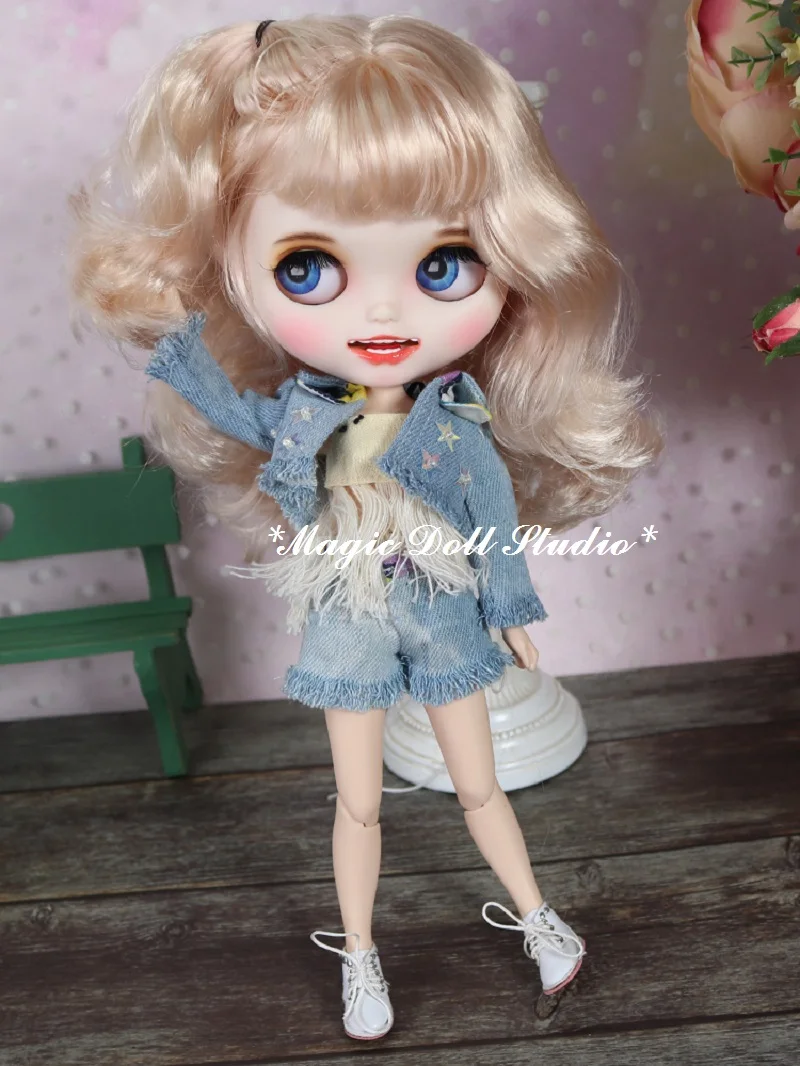 [MK003] Новинка Blythe макияж кукла светильник золотой короткий завиток волосы с Макияж Лицо Blyth платье кукла для розничной продажи