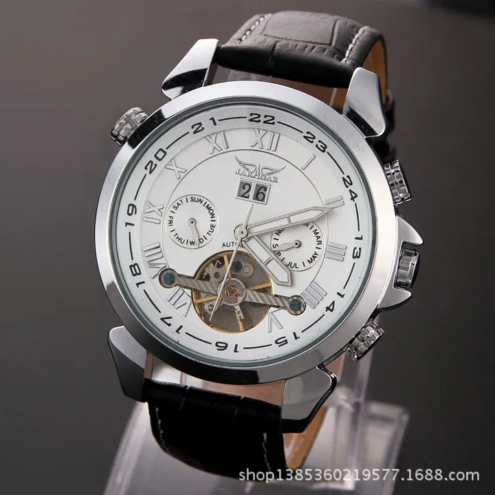 Jargar057 moda casual relógio masculino oco relógio mecânico automático