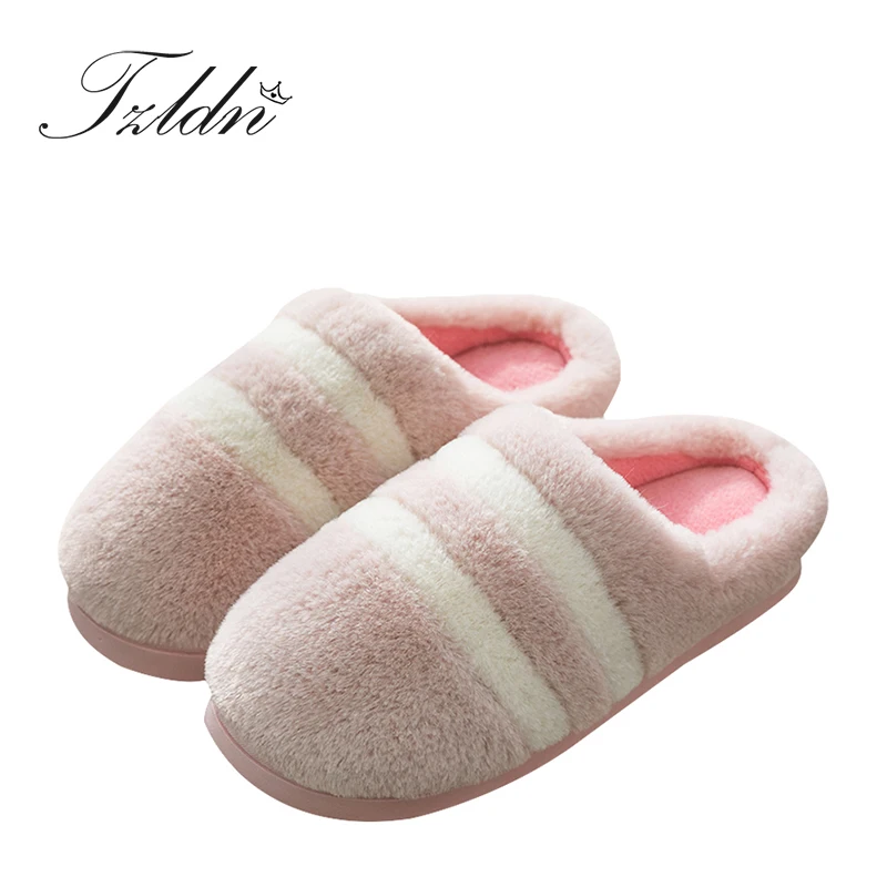 

2019 TZLDN Cotton Women Slippers Winter Indoor Home Couple Slippers Non-slip Soft Sole Pink Suede Uppers Slipper Sweet Style