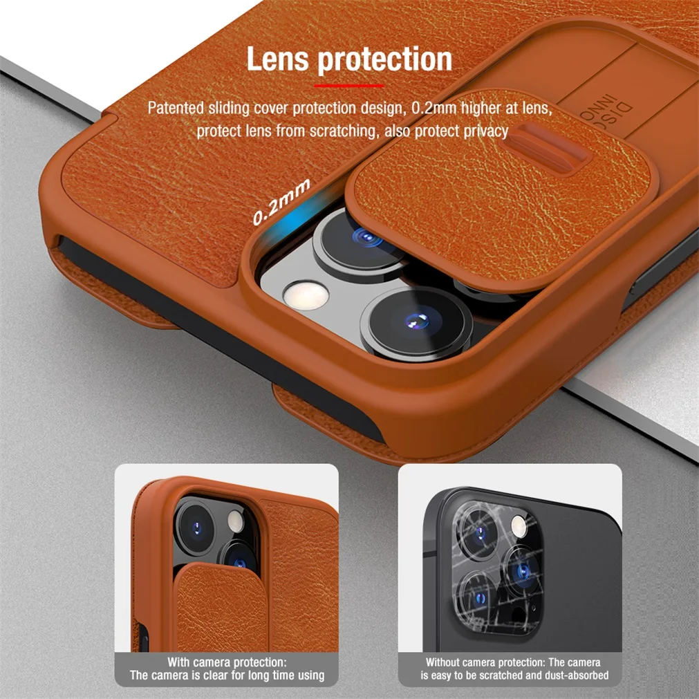 Flip Case For iPhone 13 Pro / 13 Pro Max Nillkin Qin Leather Flip Cover Slide Camera Lens Protection For iPhone13 Book Case apple iphone 13 mini case leather