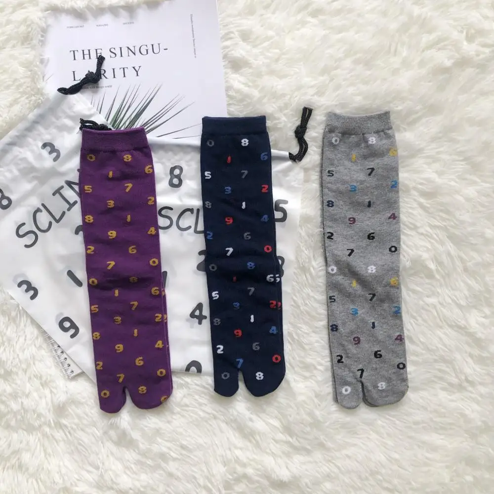 

Trendy Numeral Jacquard Two-toed Socks Women Spring Summer Breathable Combed Cotton Tabi Socks Japanese Harajuku Split Toe Sock