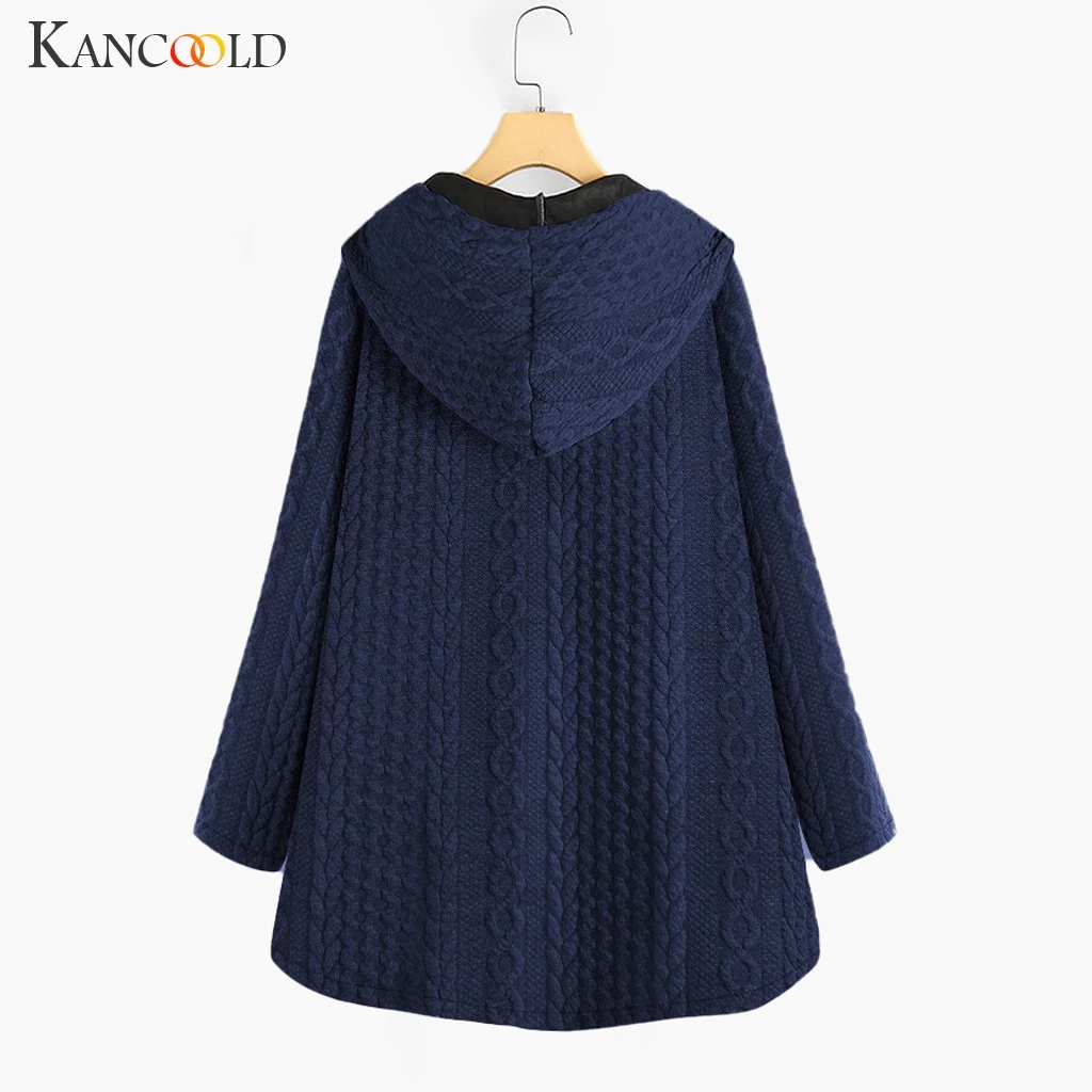 KANCOOLD, осенняя, свободная, большой размер, Женская куртка, повседневная, с капюшоном, одноцветная, на пуговицах, для женщин, Вязанная, длинная, пальто