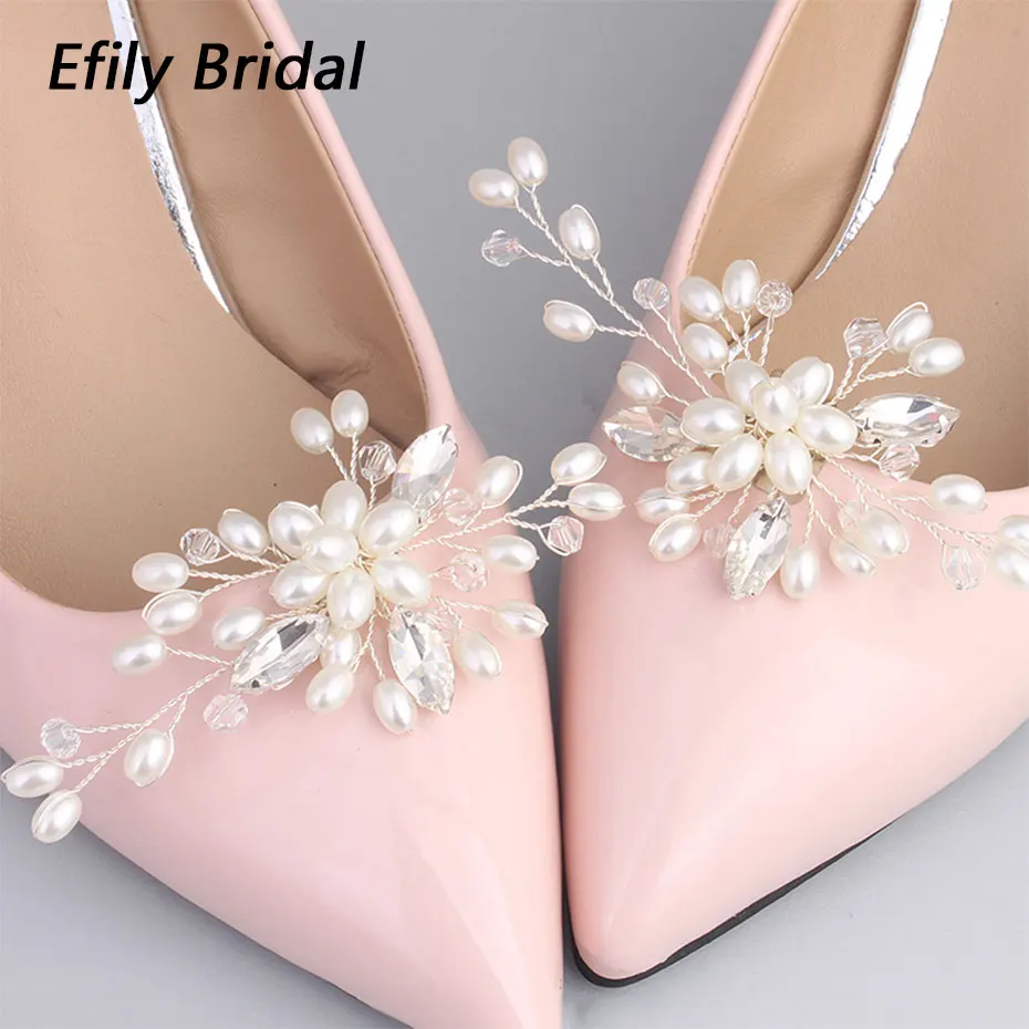 

Efily Handmade Pearl Crystal Shoe Clips Accessories for High Heels Wedding Shoe Rhinestone Buckle Charm Bridal Brooch Party Gift