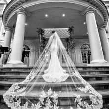 Соборная часовня Белая свадьба слоновой кости Свадебная фата кружево простой с расческой невесты 2T