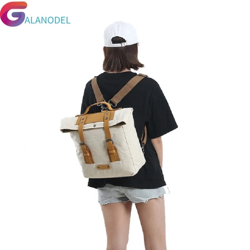 Free Shipping  Canvas New Arrive Women Multifunctional Leather Backpack Travel Casual M311 Backpack Rucksack Large