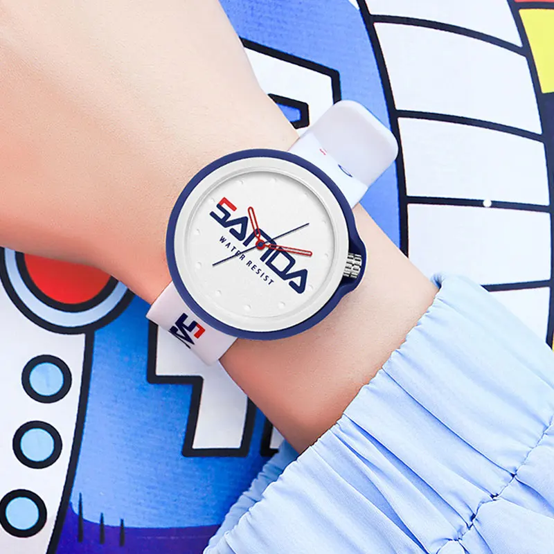 SANDA Creative Fun Quartz Watch For Men Black Dial Quartz Watches Comfortable Black Silicone Strap Wristwatch Business New Gifts
