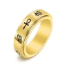 AsJerlya Stainless Steel Rotatable Spinner Rings Egypt Eye Of Horus Ankh Cross Anxiety Rings Freely Spinning Anti Stress Ring 1