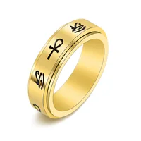 AsJerlya Stainless Steel Rotatable Spinner Rings Egypt Eye Of Horus Ankh Cross Anxiety Rings Freely Spinning Anti Stress Ring 1