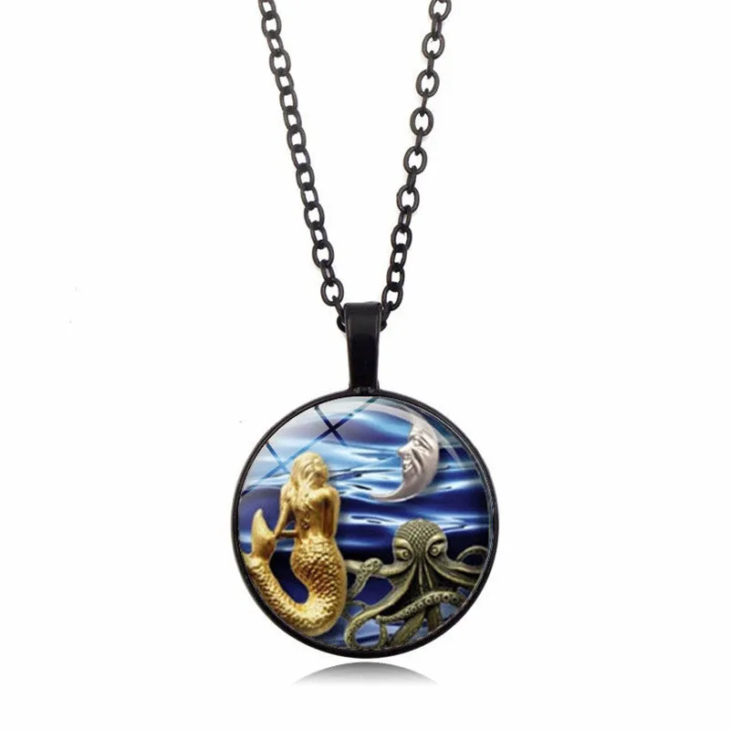 3 Colors New Christmas Glass Dome Necklace Charm Wolf Print Art Pendant Necklace Women Men Party Jewelry Gift Wholesale