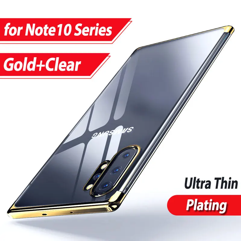 Гальванический прозрачный чехол из поликарбоната для samsung A50 A70 A80 A30 M20 прозрачная задняя крышка для samsung NOTE10PLUS 5G Note10 Capa Fundas - Цвет: Gold