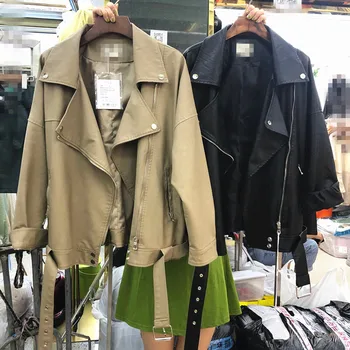 

Sungtin Soft Loose PU Leather Jacket Women Black Biker Motorcycle Coat Short Faux Leather Streetwear Female Punk Boyfriend Style