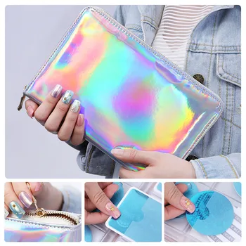 

72 Slots Silver Organizer Pink Storage Bag Portable Nail Art Holographic Stamp Plate Holder Case Package Accessories Round