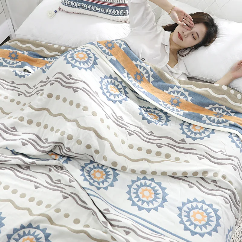 Japan Cotton Summer Quilt 4 Layer Gauze Blanket for Bed Thin Comforter Quilted Bedspread Plaid