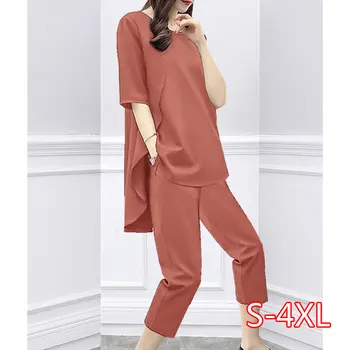 

New Women's Casual Sport Set Stylish Street Twin-piece T-shirt + Cropped Trousers Cotton Polyester Blend Loose Cool Size S-4xl