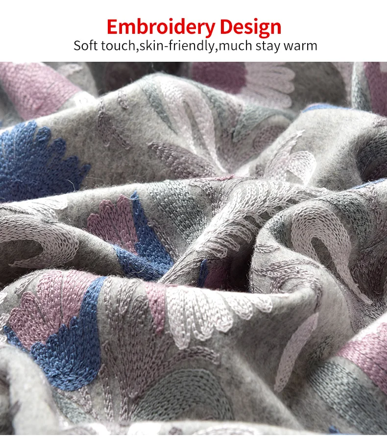 Женский зимний шерстяной шарф с вышивкой, кисточки, шали, шали, пашмины для женщин, для невесты, модный однотонный теплый осенний шарф 190x70 см