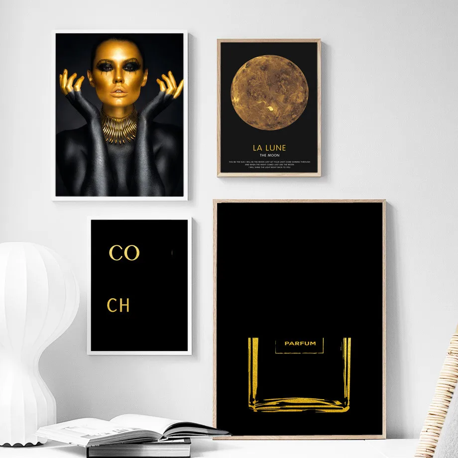 4PCS DISCOUNT Модная модель настенные украшения для девочек Холст Картина Золотая Луна плакаты на скандинавскую тему и принты Настенная картина с пейзажем для декора гостиной - Цвет: 4PCS DISCOUNT
