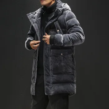 

2020New Fashion Trend Casual Winter Men Velvet Hooded Duck Down Parka Jacket Warm Thick Overcoat Coat 2Color Solid Color Cotton